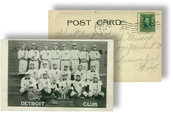 Ernie Davis - 1907 Detroit Tigers Baseball Team Photo Postcard with Ty Cobb