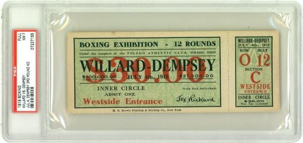 - 1919 Jess Willard vs. Jack Dempsey Boxing Full Ticket PSA 7 NM