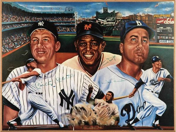 - Mickey Mantle,  Willie Mays and Duke Snider Signed Poster