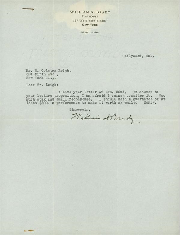 - William Brady Boxing Signed Letter (1935)