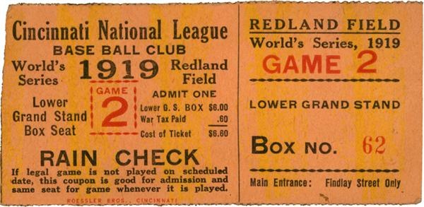 Ernie Davis - 1919 World Series Game 2 at Cincinnati Ticket Stub