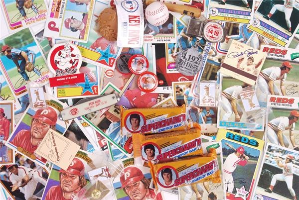 - Collection of Pete Rose Cards and Small Memorabilia Items (50+)