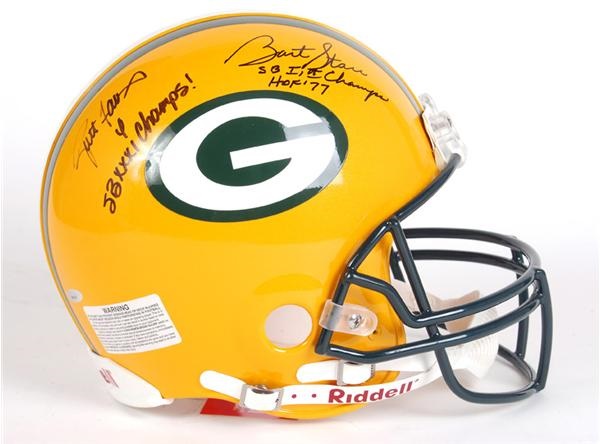 - Brett Favre and Bart Starr Signed Packers Helmet