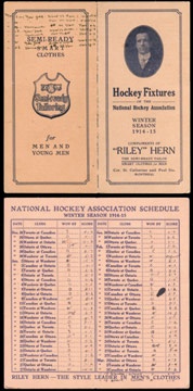 1914-15 NHA Schedule with Riley Hern Photo