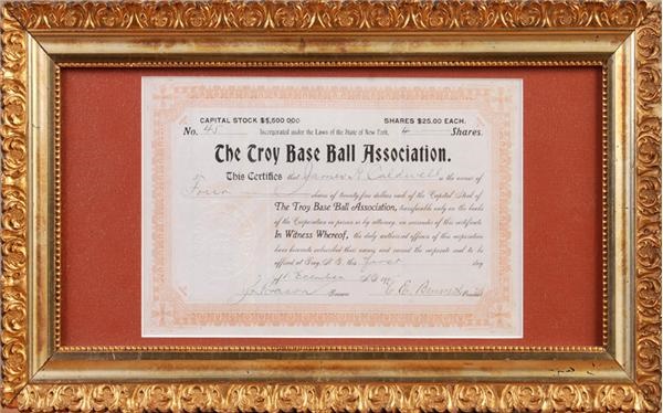 Ernie Davis - 1905 Troy New York Baseball Stock Certificate