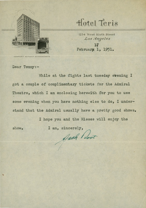 - 1951 Jack Root Signed Typed Letter
