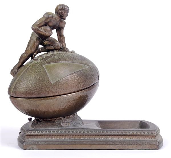 - Great Early Figural Football Cigarette Pack Holder and Ashtray
