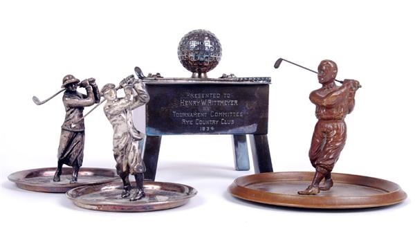 - 1920's Golf Figural Ashtrays and Cigarette Holder (4)