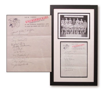 - 1953-54 New York Knicks Team Signed Sheet (15x25" framed)