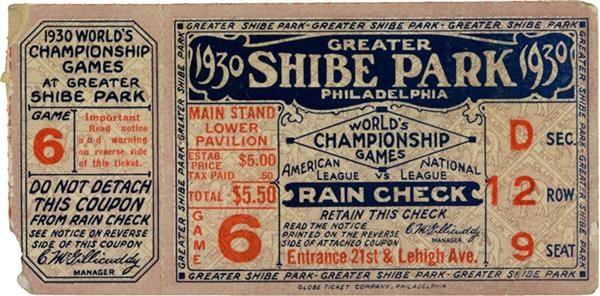 - 1930 World Series Game 6 Ticket Stub (A's Win Series)