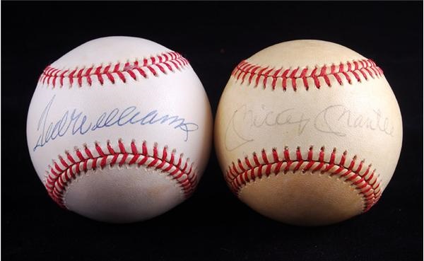 - Mickey Mantle and Ted Williams Single Signed Baseball Lot (2)