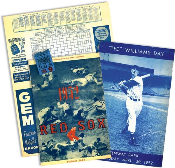 Boston Sports - 1952 Ted Williams Day Program and 1953 Korea Return Home Run Stub (2)