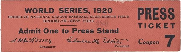 - 1920 Ebbets Field World Series Press Ticket