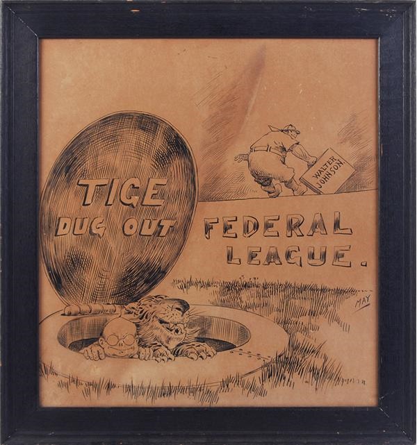 Ernie Davis - 1914 Walter Johnson Federal League Original Artwork That Hung In Frank Navin’s Office