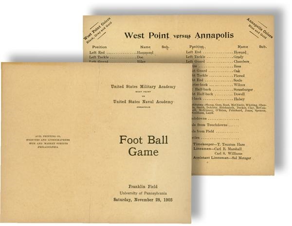 - 1903 Army vs. Navy Football Game Program