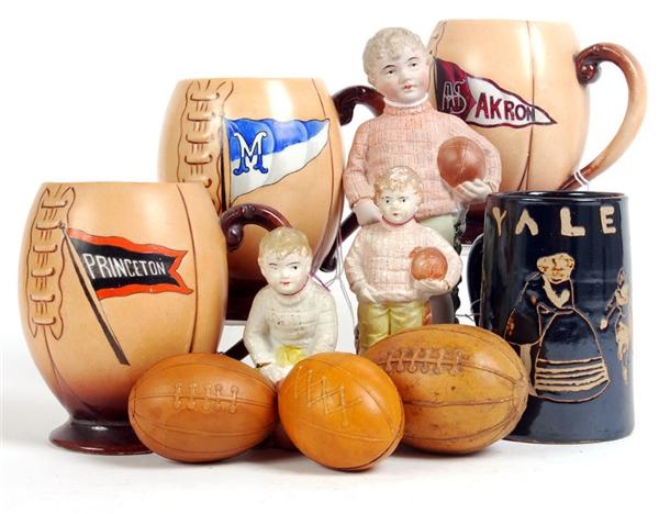 - Collection of Early Football Mugs, Candy Containers and Statues (10)