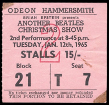 The Beatles - January 12, 1965 Ticket