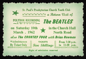 The Beatles - March 10, 1962 Ticket