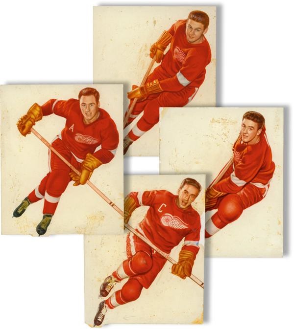 - 1954-55 Topps Red Wings Hockey Cards Original Artwork (4)
