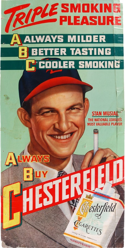 Ernie Davis - Rare Stan Musial Chesterfield Cigarettes Advertising Diplay