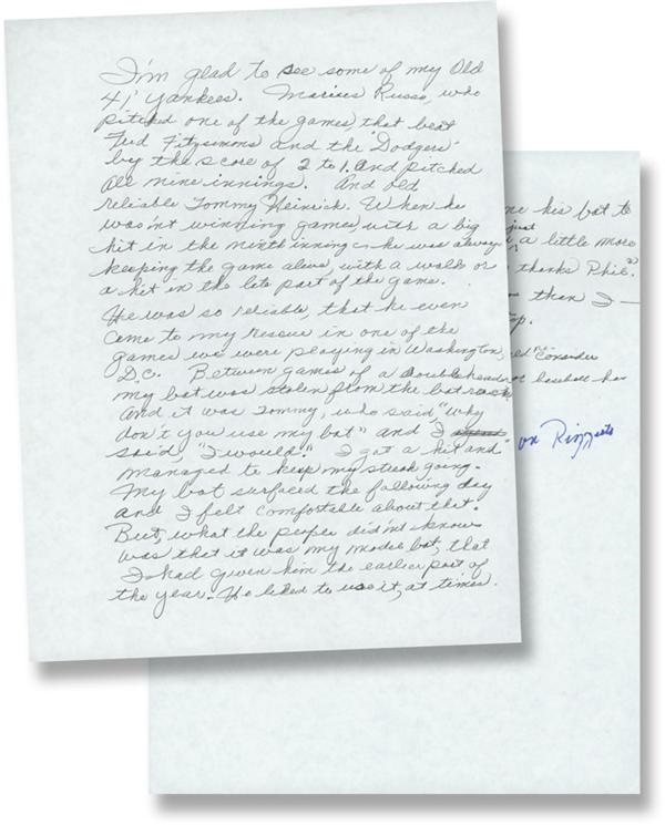 1941 Joe Dimaggio Hand Written Speech with Hit Streak Content