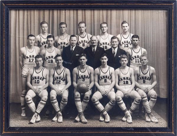 The Dr. James Naismith Collection - 1939 Kansas Jayhawks Team Photograph with Dr. James Naismith