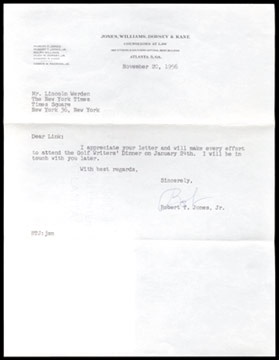 Golf - 1956 Bobby Jones, Jr. Signed Letter