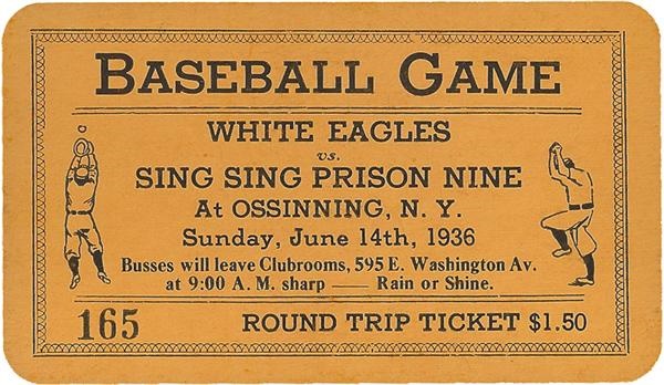 Ernie Davis - Sing Sing Prison Baseball Ticket (1936)