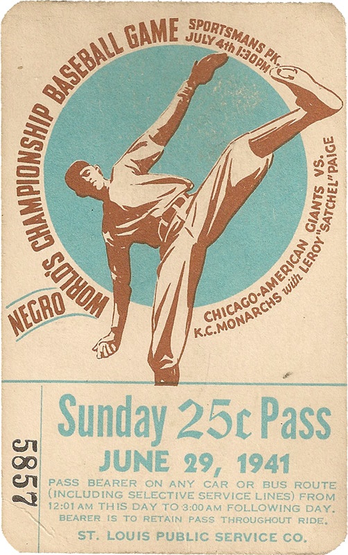 Baseball Memorabilia - 1941 Negro League Championship Game St Louis Bus Pass