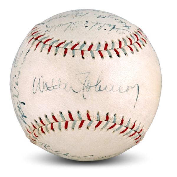 - 1935 Cleveland Indians Team Signed Baseball with Walter Johnson