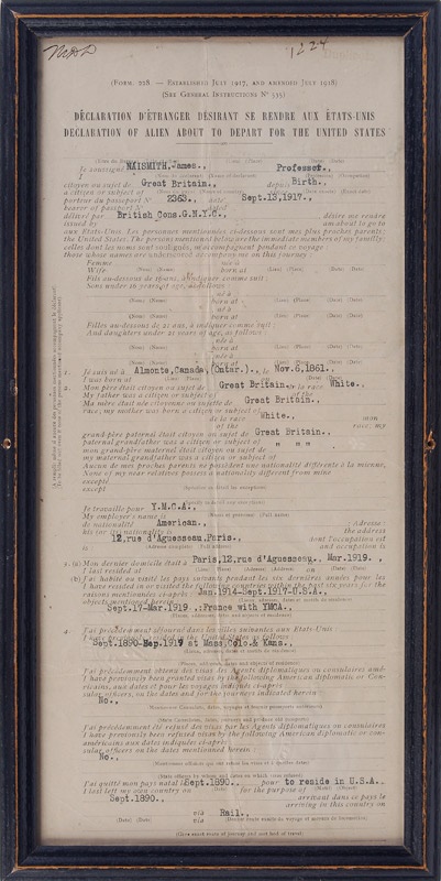 The Dr. James Naismith Collection - Dr. James Naismith Travel and Naturalization Documents (2)