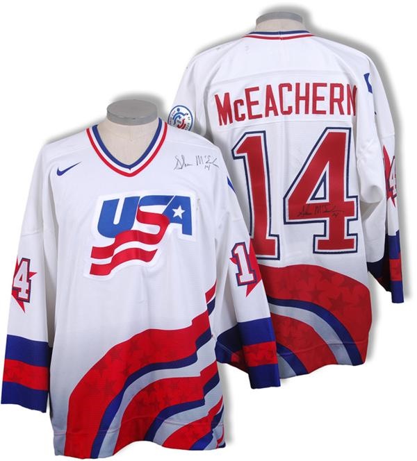 Hockey Equipment - 1996 Shawn McEachern Team USA World Cup Game Worn & Signed Jersey