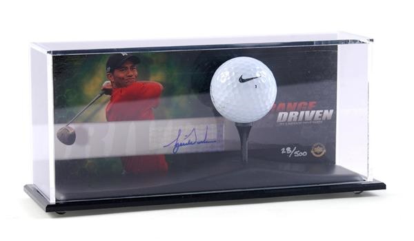 - Tiger Woods Signed Driving Range Used Golf Ball Display (UDA)