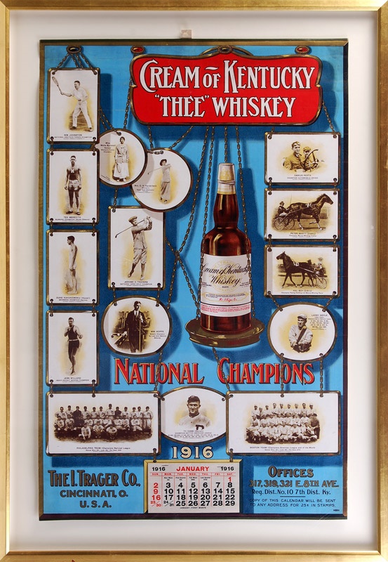 Ernie Davis - 1916 Cream of Kentucky Whiskey Calendar with Ty Cobb and Babe Ruth