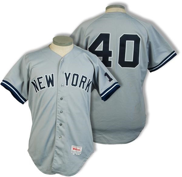 NY Yankees, Giants & Mets - 1990 Andy Hawkins New York Yankee Jersey with Billy Martin Memorial “1” on Sleeve