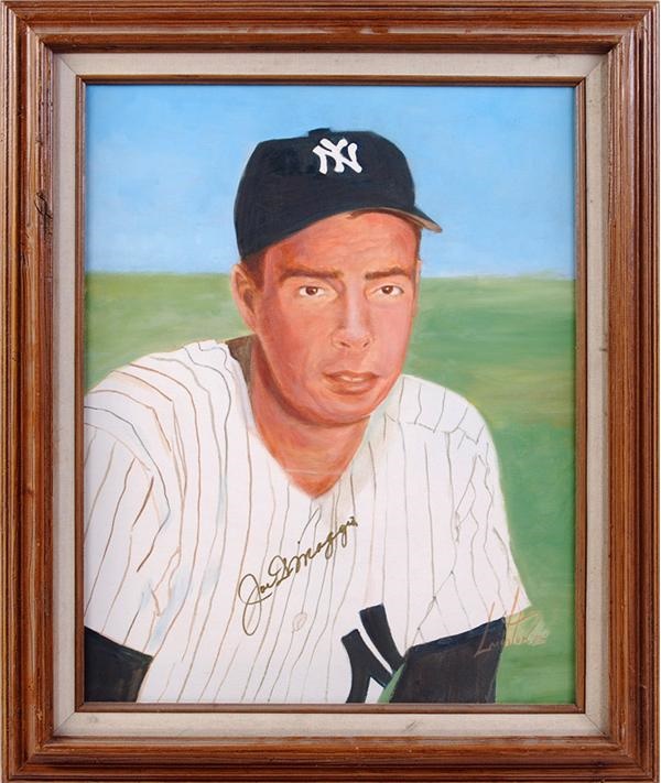 NY Yankees, Giants & Mets - Joe DiMaggio Signed Original Painting