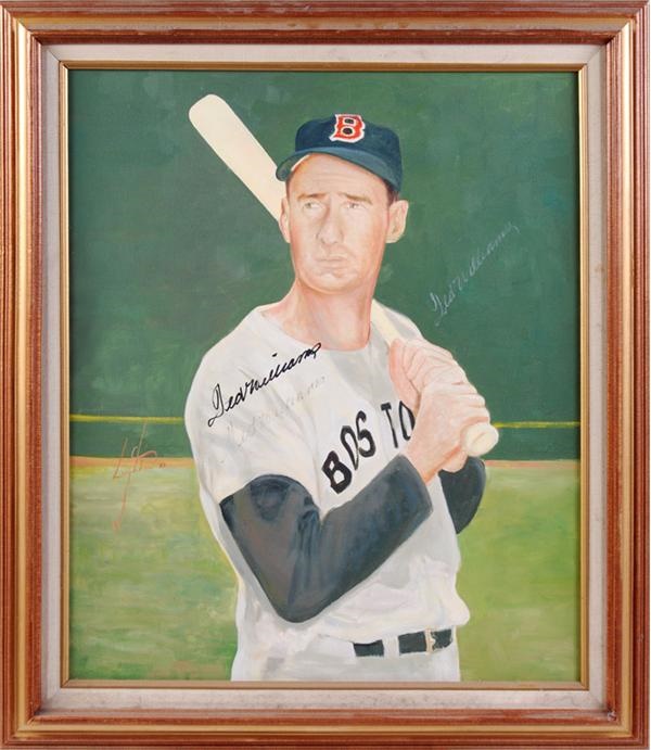 Boston Sports - Ted Williams Thrice Signed Original Painting