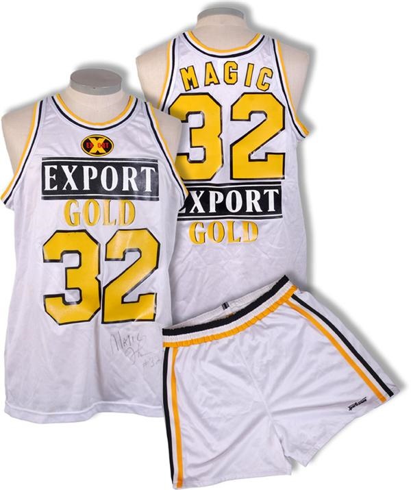 - Magic Johnson Export Gold Game Worn Exhibition Basketball Uniform