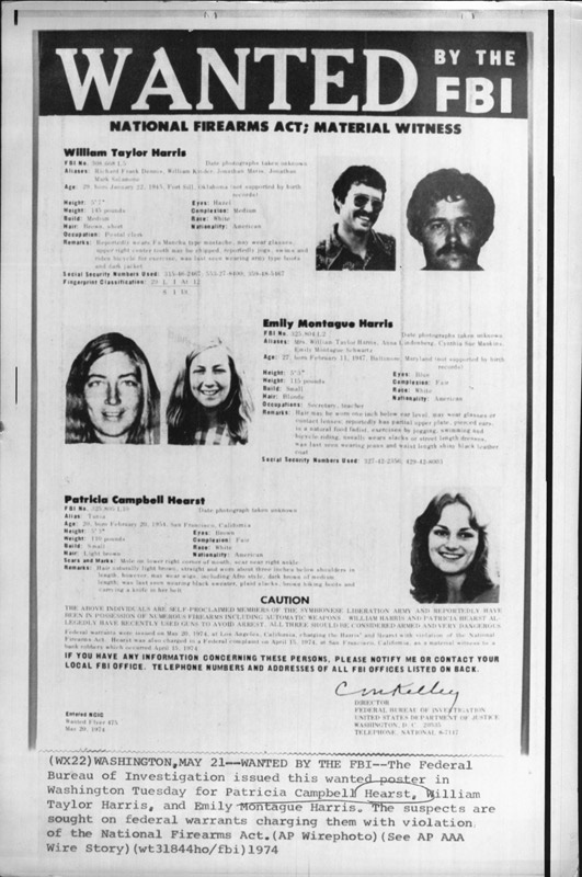 - PATTY HEARST (B. 1954)<br>Five Wanted Posters, 1974