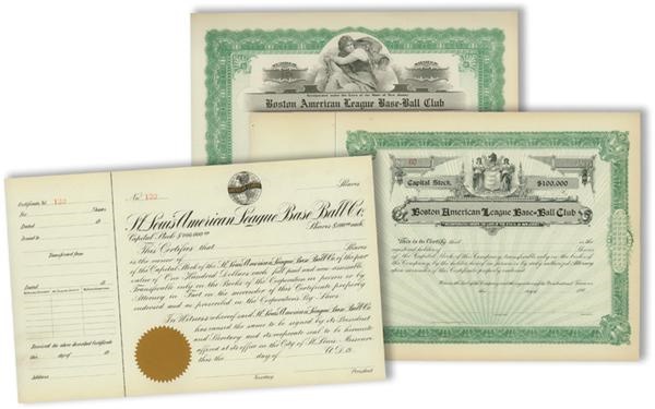 - Collection of Circa 1910 Baseball Stock Certificates (3)