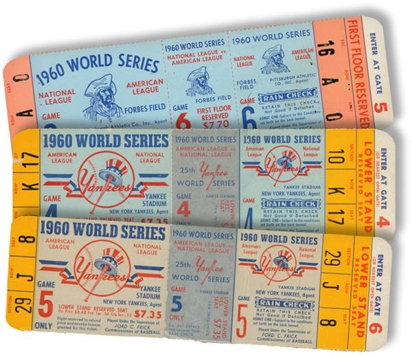 Ernie Davis - 1960 World Series Full Tickets (3)