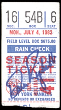 NY Yankees, Giants & Mets - 1983 Dave Righetti Signed No-HitterTicket Stub