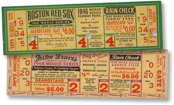 Ernie Davis - 1948 Braves and 1946 Red Sox World Series Full Tickets (2)