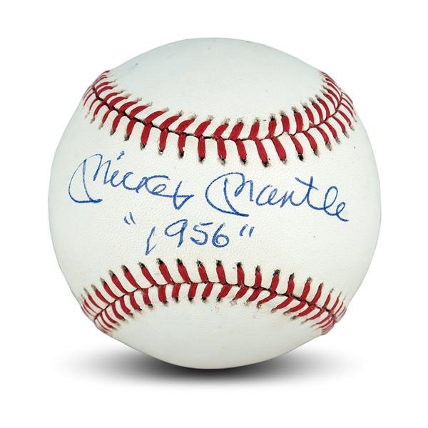 Mantle and Maris - Mickey Mantle Signed Baseball with “1956” Inscription