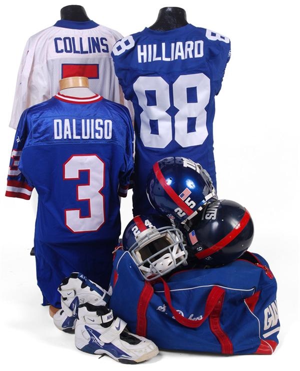 - New York Giants Game Used Collection with Kerry Collins and Brad Daluiso Game Used Jerseys