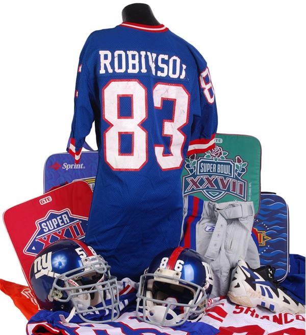 - New York Giants Game Used Equipment and Superbowl Cushions (6)