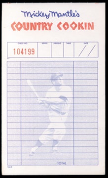 1960's Mickey Mantle Country Cookin' Order Sheet
