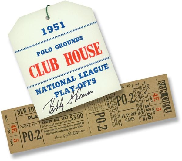 Ernie Davis - Bobby Thomson Playoff Home Run Full Ticket and Signed Pass (2)