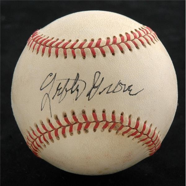 - Lefty Grove Single Signed Baseball with Signed Hall of Fame Plague