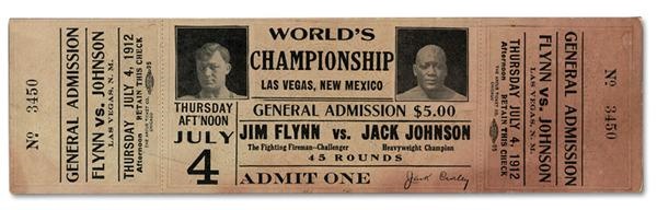 Muhammad Ali & Boxing - 1912 Jack Johnson vs. Jim Flynn Full Unused Ticket